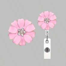 2pcs/Set Oil Wax Rhinestone Flower Badge Clip + Card Holder, Women's ID Badge Clip Work Badge Set, Retractable Nurse Badge Reel With Fixed Clip, Teacher Name Card Holder, Nurse Work Badge, ID Card Holder, Badge Protector, School, Office, Medical Office Supplies, Gift - Rhinestone Flower - View 3