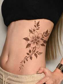 1pc Washable Minimalist Fashion Forest Floral Vine Tattoo Sticker, Neck / Collarbone Elegant Line Waterproof Temporary Tattoo, Lasts 2-3 Days - Brown - View 4