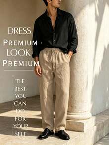 3pcs Men's Linen Straight Leg Casual Pants, Suitable For Daily Outdoor Casual Wear - Khaki - View 5