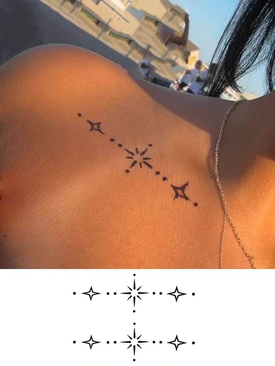 Y2K Sparkle Star Temporary Tattoos Waterproof Long Lasting Fake Body Art Stickers Celestial Constellation Fine Line Aesthetic Symbol Tattoo For Collarbone Wrist Women