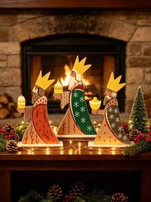 3pcs/1pc Christmas Wooden Three Wise Men Desktop Decor Set, Three Wise Men Figurines, Nativity Theme Decoration, Holiday Centerpiece, Rustic Style, Suitable For Fireplace, Dining Table And Christmas Party Scenes - A - View 6