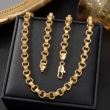 Vintage 750 Italian 3D Intertwined Ring Hand-Carved Textured Clavicle Necklace, Hip-Hop Street Style, Suitable For Men's Daily And Party Wear - Gold - View 1