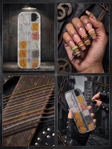 12pcs Metal Chain 3D Six-Color Nail Art Charms, Punk Alloy Nail Rivet Jewelry, Mixed Pearl Metal Chain Rivet Caviar Bead Jewelry, 3D Alloy Flat Back Rhinestone Nail Art DIY Decoration - Multicolor - View 2