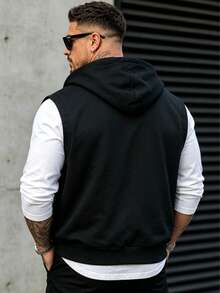 Men's Casual Vest, Solid Color Zipper Hooded Jacket, Lightweight Versatile Minimalist Men's Casual Vest - Black - View 3