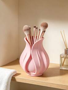 1pc Pink Tulip Flower Makeup Brush Holder, 3D Textured Cosmetic Organizer, Desktop Vanity Storage Container For Makeup Tools, Eyebrow Pencils, Lipsticks, INS Cream Style Room Decor For Bathroom Bedroom Entryway, Ideal Gift For Women - View 10