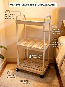 1pc Multifunctional Storage Cart, Movable Gap Bookshelf, Suitable For Living Room, Kitchen, Bedroom, Bathroom And Other Home Use, Cart, Rolling Cart, Camping, Cart With Wheels, Storage Rack - White - View 9