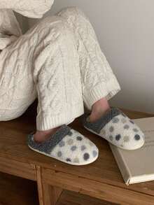 XIXITIAO Polka Dot Closed‑Toe Warm Slippers, Cute Soft‑Sole Home Slippers - White - View 10