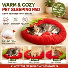Cute Strawberry Shaped Pet Mat, Soft Plush Small Animal Bed Pad, Washable Fluffy Sleeping Mat, Suitable For Rabbits, Hamsters, Kittens, Puppies, Guinea Pigs, Warm And Comfortable Pet Floor Mat Home Decor - View 8