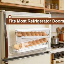 Refrigerator Egg Layerer - Automatic Rolling Refrigerator Door Egg Rack, ABS Transparent Plastic Egg Storage Box, Space Saving Stacked Egg Storage Container (Double-Layer Design, Can Hold Many Eggs) - Clear - View 7