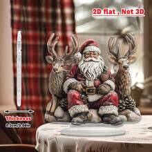 Christmas Reindeer And Santa Claus Desktop Ornament, Christmas Gift, Acrylic Desktop Decoration, Suitable For Home And Office Holiday Decor - A - View 5