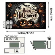 1PC Black Background Orange Yellow Full Moon Pumpkin Lantern Bat Pattern Entryway Doormat, Vintage Halloween Style Crystal Velvet Rectangular Spider Web Street Light Detail Machine Washable Doormat, Suitable For Halloween Party Entrance Garden Decor - Multicolor - View 11