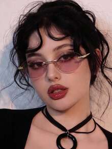 1 Pair Women's Round Rimless Y2K Fashion Glasses - Pink - View 1