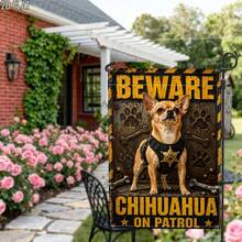 2D Flat 1pc Outdoor Garden Flag, Funny Chihuahua Patrol Team Black & Yellow Single-Sided Welcome Garden Flag, Porch Decor, Suitable For Garden Yard Decoration, Country Style Decoration, Christmas, Thanksgiving, Halloween, Single-Sided Printing, Flag Pole Not Included (Flag Only) - A - View 6