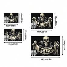 1PC Black Background White Skull Letter Pattern Entry Door Mat, Dark Gothic Style Crystal Velvet Rectangular Skull Skeleton WELLCOME Banner Detail Machine Washable Door Mat, Suitable For Halloween Party Entrance Garden Decoration - Multicolor - View 3