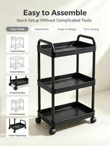 1pc Multifunctional Storage Cart, Movable Gap Bookshelf, Suitable For Living Room, Kitchen, Bedroom, Bathroom And Other Home Use, Cart, Rolling Cart, Camping, Cart With Wheels, Storage Rack - White - View 10