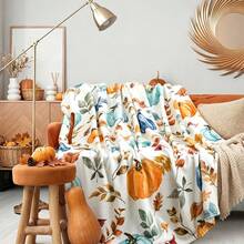 1pc Watercolor Pumpkin Autumn Leaves Digital Print Flannel Blanket - Modern Style, Cartoon Theme, Soft Polyester Knitted Fabric, Comfortable For All Seasons, Multi-Purpose, Suitable For Sofa, Bed, Travel, Camping, Chair, Gift Blanket - Multicolor - View 6