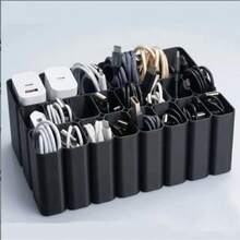 صندوق/صينية تخزين كابلات USB ثقيلة الواجب 11/22 شبكة، منظم كابلات سطح المكتب، مادة بلاستيكية، تخزين إكسسوارات إلكترونية أساسية، مناسب لدرج سطح المكتب في المنزل والمكتب، أداة تخزين منزلية عملية، هالوين، موسم التخرج، عيد الميلاد، أفضل صندوق/صينية تخزين كابلات كهدية - الأسود - مشاهدة 1