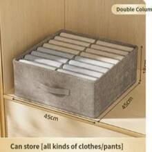 Foldable Fabric Clothes Storage Box, Multi Compartment Closet Organizer With Handle, Wardrobe Divider Storage Bin For Pants, Jeans, T-Shirts - Grey - View 13