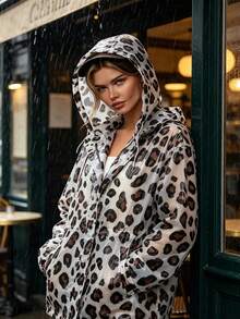 Lightweight Raincoat With Adjustable Hood - All-Season Leopard Print Full Coverage Outerwear, Easy To Clean, Suitable For Outdoor Cycling, Travel And Daily Rainy Weather Wear - Fashionable - Multicolor - View 10