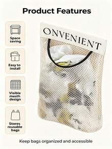 1pc Wall-Mounted Plastic Bag Holder, Large Capacity Kitchen Trash Bag Storage Rack, Self-Adhesive Shopping Bag Organizer, Suitable For Kitchen Cabinet Doors, Space-Saving Home Storage Accessory, Kitchen Organization - Multicolor - View 7