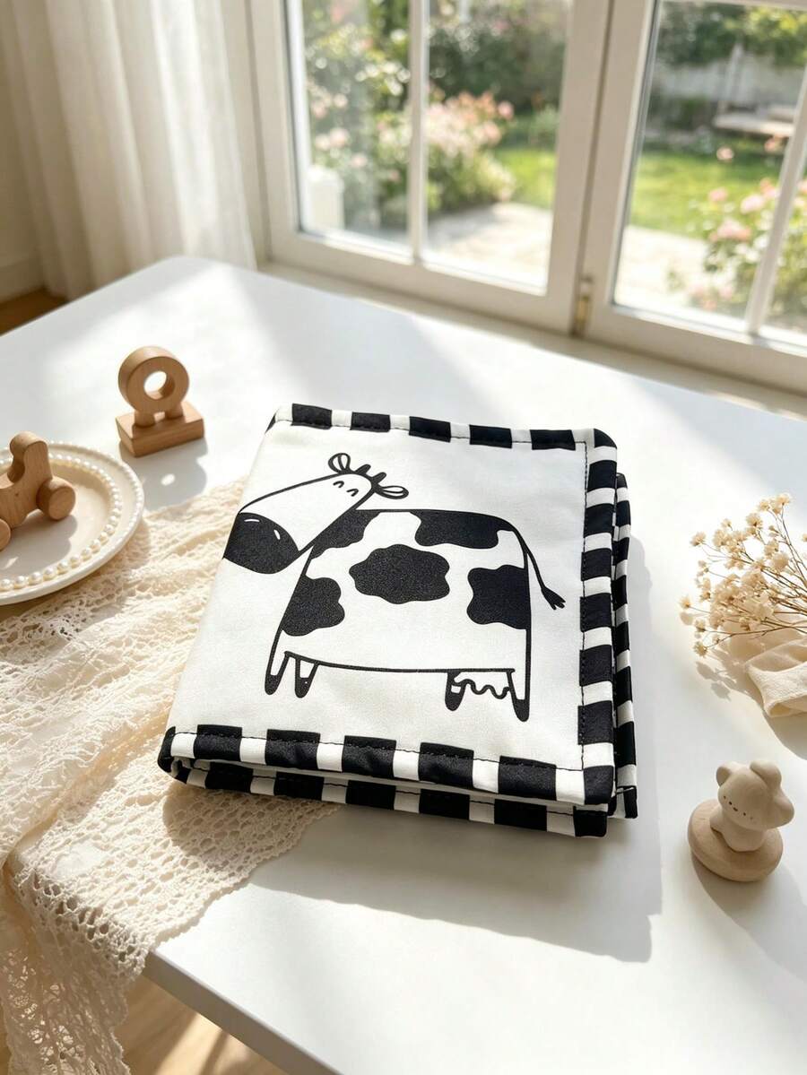 1pc High Contrast Cloth Book, Suitable For Baby Boys And Girls, Built-In BB Sound, Black And White Enlightenment Cloth Book, Perfect As Newborn Gift