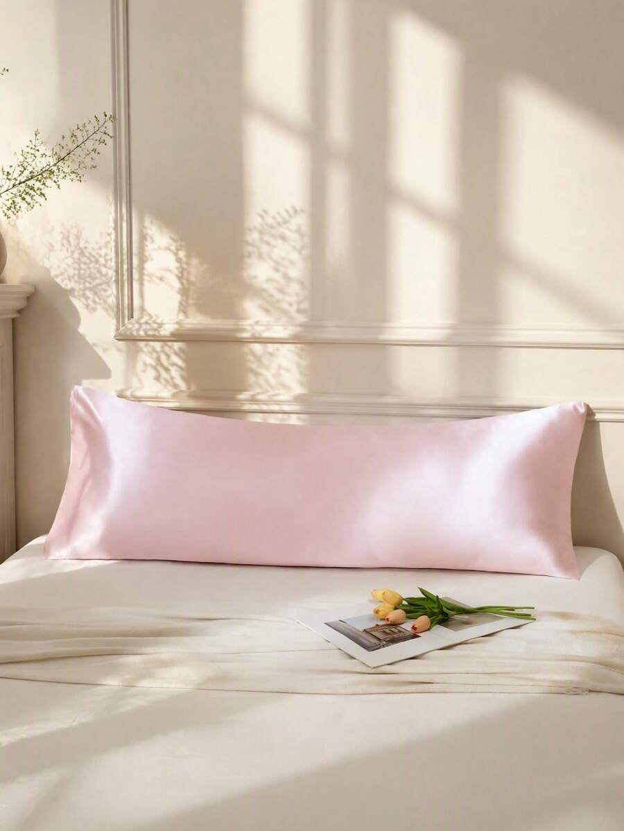 1pc Light Pink 100% Premium Silky Smooth Pillowcase, Without Pillow Insert, Faux Silk Soft & Breathable, Envelope Closure, Suitable For Bed, Sofa, Living Room, Farmhouse Style, Size 20"X54". Decorative Pillow Cover, Unisex, Machine Washable, Suitable For Dorm, Study Room, Etc. - Baby Pink - View 1