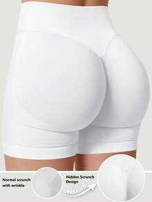Seamless High Waisted Butt Lifting Workout Shorts For Women, Athleisure White Sports - White - View 10