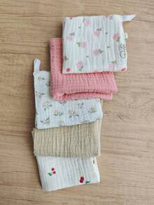 Baby Floral Face Towel 4-Layer Gauze Small Square Cloth, Infant Drool Bib, Face Cloth, Pure Cotton Feeding Bib, Handkerchief - Multicolor - View 8