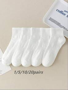 1/5/10/20 Pairs White Women's Massage Socks, Solid Color Mid-Calf Socks, Korean Style, Thermal Lined, Suitable For Summer, Autumn, Winter For Men And Women, Sports Socks, Couple Socks - Multicolor - View 11
