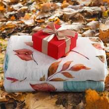 1pc Watercolor Pumpkin Autumn Leaves Digital Print Flannel Blanket - Modern Style, Cartoon Theme, Soft Polyester Knitted Fabric, Comfortable For All Seasons, Multi-Purpose, Suitable For Sofa, Bed, Travel, Camping, Chair, Gift Blanket - Multicolor - View 9