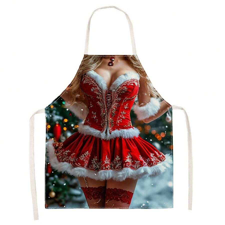 1pc Christmas Gold Foil Christmas Tree Full Print Apron - Sleeveless Design, Durable And Comfortable Fit, Featuring Gold Line Christmas Tree With Star, Moon And Gold Snowflake Pattern, Suitable For Cooking, Baking And Home Cleaning, Household Cleaning, Housework Apron, Hand-Painted Handmade Gardening Apron, Fun Holiday Gift - Burgundy - View 1