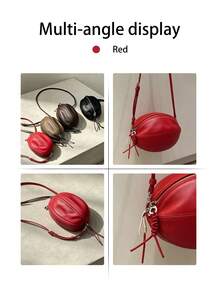 2026 New Niche Premium Top Grain Cowhide Leather Football Bag, Personalized Fashion Minimalist Small Round Bag, Versatile Commuter Large Capacity Shoulder Crossbody Bag PU - Multicolor - View 10