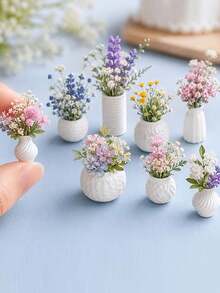 9pcs/Set Random Style White Mini Vase Decor Set, Miniature Landscape Ornament, Artificial Flower & Dried Flower Container, Suitable For Desktop, Bookshelf, Store Window Display, Restaurant Storage Scene Photography Props Home Decoration - One Size Fits All - View 2