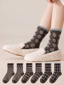 ZUJO 3 Pairs Vintage Women's Cable Knit Ruffle Mid-Calf Socks, Daisy Floral Slouch Socks, Comfortable & Warm, Suitable For Spring, Autumn, Winter - Multicolor - View 5