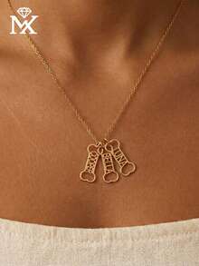 Custom Name Necklace Stainless Steel Personalized Dog Bone Pendant Customized Pet Memorial Jewelry, Gift For Dog Lovers, Fashionable Minimalist Daily Wear Suitable For Men And Women - Yellow Gold - View 2