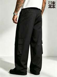 mulinsen Men's Wide Leg Cargo Pants Black Multi-Pocket Loose Drape Casual Long Pants Streetwear Brand Elastic Waist - Black - View 11