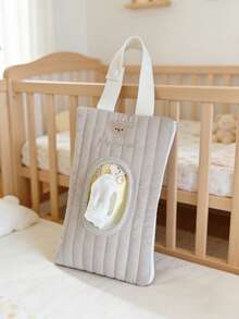 2pcs/1pc Letter Bear & Rabbit Cartoon Cute Embroidered Tissue Storage Handbag, Car Wet Wipe Bag, Portable Pull-Out Tissue Storage Bag - Multicolor - View 3