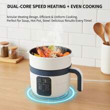 PINEYPLACE Multifunctional Smart Electric Pot With Steamer For Convenient Steaming, Boiling, And Cooking; Integrated Pot With Overheat And Dry Protection; 6 Cooking Modes; Mini Steamer; Nonstick Double-Layer Pan; Suitable For 1–2 People; Soup, Pasta - US B Type Plug(110-127V) - View 3