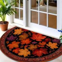 HD Flat Print Semi-Circular Entry Mat - Orange, Red, Yellow And Brown Autumn Leaf Pattern, Suitable For Indoor/Outdoor Use Semi-Circular Doormat - Machine Washable Polyester Rug, Suitable For Porch, Kitchen, Bathroom, Entryway - Autumn Home Decor, Vibrant Leaf Pattern - Burnt Orange - View 6