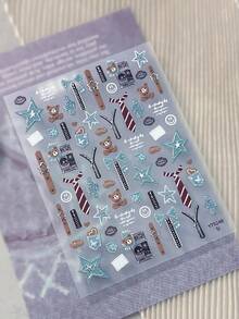 1pc 5D Full Nail Sticker Embossed Vintage Collegiate Style Bear Denim Star Bow Tie Zipper Badge Pattern Waterproof Self-Adhesive Nail Art Sticker Suitable For Back To School Season Daily Party DIY Manicure - Multicolor - View 10