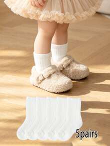 5 Pairs Baby & Kids Solid Color Thermal Lined Knitted Socks, Winter Socks, Thickened Warm Mid-Calf Socks, Multiple Colors, Suitable For Autumn/Winter - Multicolor - View 22