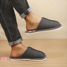 1 Pair Men's Autumn/Winter Home Slippers, Classic Plaid Pattern, Lightweight & Warm, Indoor Style - Dark Grey - View 6