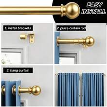 Gold Curtain Rods For Windows 28 To 48 Inch, Adjustable Curtain Rod Set With Brackets Easy Install, Decorative 5/8" Drapery Rod, Heavy Duty Curtain Rods For Bedroom, Kitchen, Living Room - Vintage Round Ball - Gold - View 13