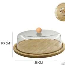 Glass Transparent Cover Fruit Plate Afternoon Tea Cake Cover Display Plate Wooden Dessert Tray Cake Plate Fruit Slices - View 5