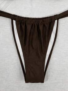 Spring/Summer New Brown Elegant Casual Beach Vacation Party Date Metal Flower Decor Halter Bikini Set Set - Brown - View 5