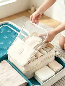 1pc [Travel Accessory] Waterproof Shell-Shaped Underwear, Bra, Socks And Intimate Clothing Storage Bag, Travel Shoe Storage Bag With Dust-Proof Shoe Cover, Zipper Closure, Compact And Portable, Essential For Business Travel - Multicolor - View 4