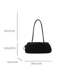 1pc Black Solid Color Faux Suede Baguette Shoulder Bag For Women - Black - View 7