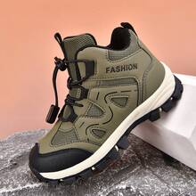 Unisex Kids High-Top Hiking Boots, Outdoor Trekking Shoes, Non-Slip Wear-Resistant Outsole, Reinforced Toe, Quick-Lace Design, Adjustable Ankle Support, Suitable For Outdoor Hiking, Camping And Walking - Army Green - View 9