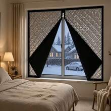 Center Zipper Design Hole-Free Self-Adhesive Thermal Insulated Window Curtain, Window Insulation Piece, Zipper Opening And Closing Design, Windproof And Cold-Resistant, Warm In Winter And Cool In Summer, Heat Insulation And Noise Reduction, Effectively Lock Indoor Temperature - Black Center Zipper - View 5