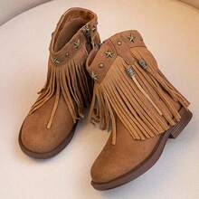 Sepatu bot ankle anak-anak bergaya vintage western dengan rumbai! Rumbai panjang unik dengan hiasan bintang, resleting samping untuk memudahkan pemakaian dan pelepasan, sol datar anti selip, sempurna untuk jalan-jalan dan berfoto. - Coklat - View 6